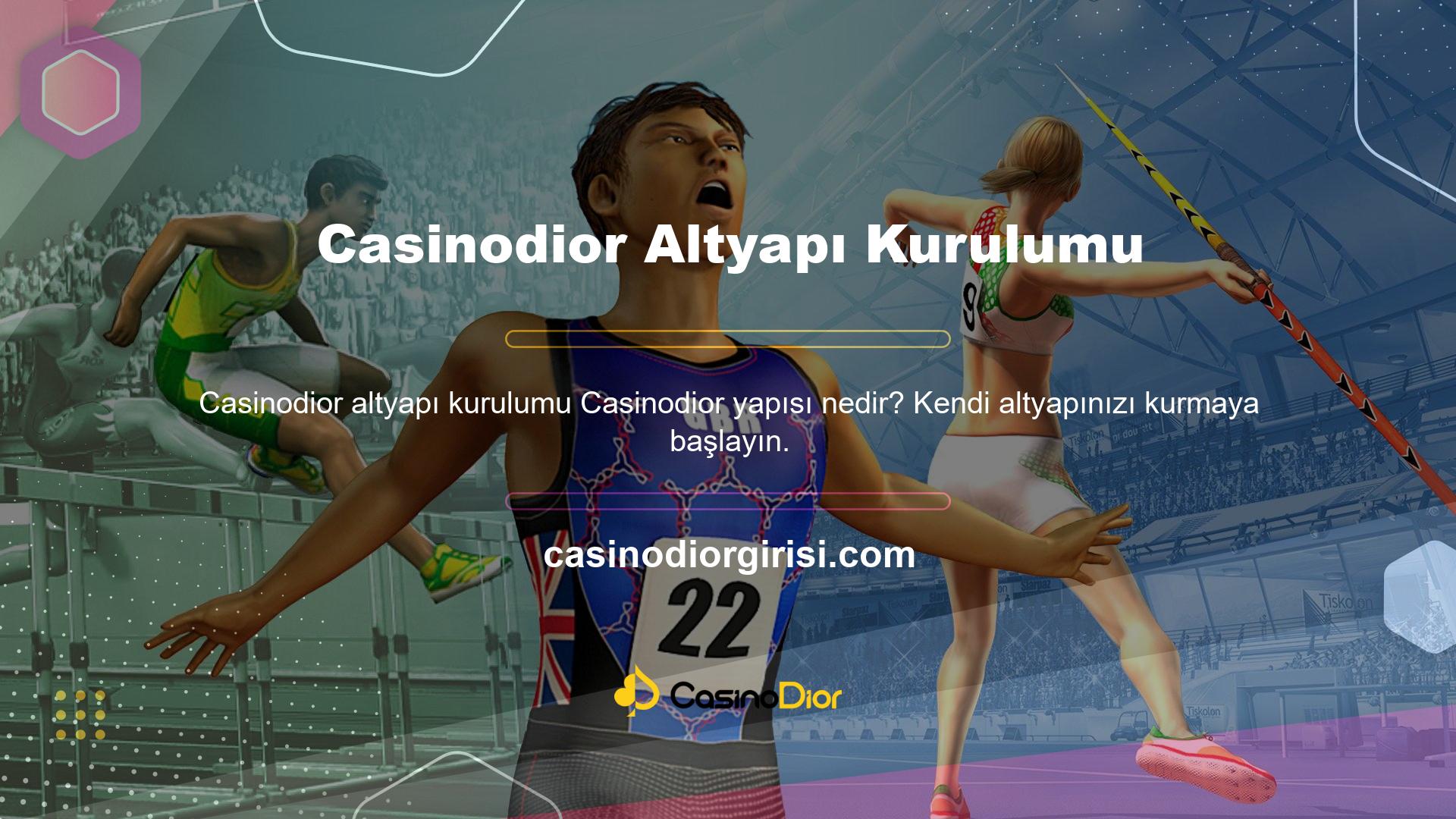 Casinodior daha kullanıcı dostu bir arayüz ve aerodinamik prosedürler için kendi altyapınıza geçti, bu anlamda hızlı, basit, çok seçmeli bir bahis altyapısına sahiptir ve Casinodior kendi bahis birimini kurabilir